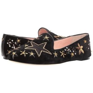 Kate Spade New York Stelli Black Star Velvet Embroidery Sequins Flats Sz 10